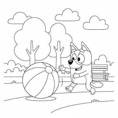 Bluey med boll i parken