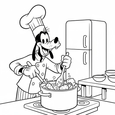 Långben i kockkläder som lagar mat