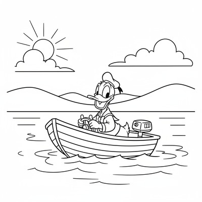 Kalle Anka med båt på sjö