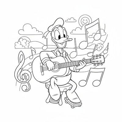 Kalle Anka som spelar gitarr