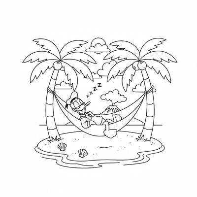 Kalle Anka som sover i hängmatta