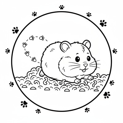 Hamster som gräver i spån med små tassavtryck