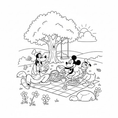 Långben vid picknick med Mickey och Donald