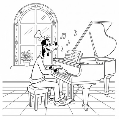 Långben som spelar piano