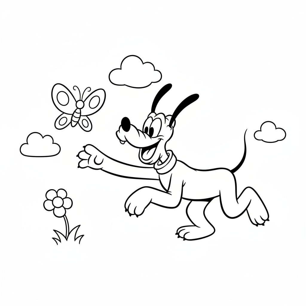 Pluto som jagar fjäril