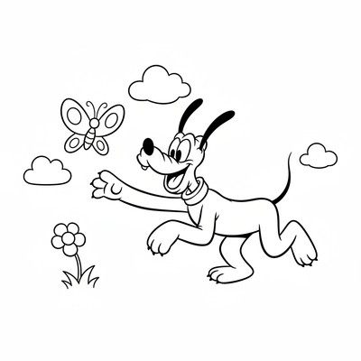 Pluto som jagar fjäril