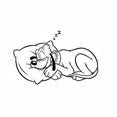 Pluto som sover på kudde