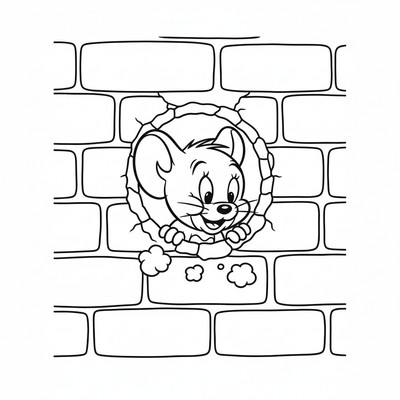 Jerry som gömmer sig i ett hål i väggen