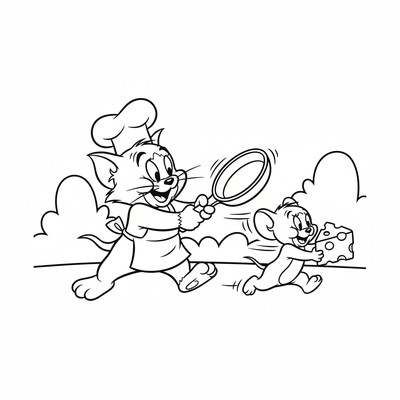 Tom som jagar Jerry med stekpanna