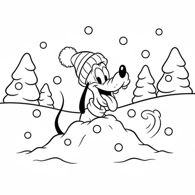 Pluto i snö med mössa