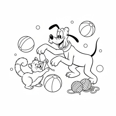 Pluto som leker med en katt
