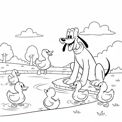 Pluto vid sjö med ankor