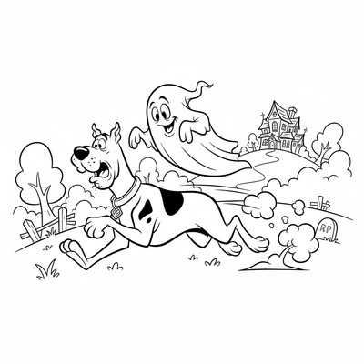 Scooby-Doo som springer från ett spöke