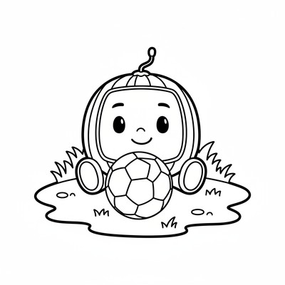 Cocomelon på gräsmatta med boll