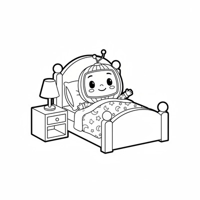 Cocomelon i pyjamas i säng