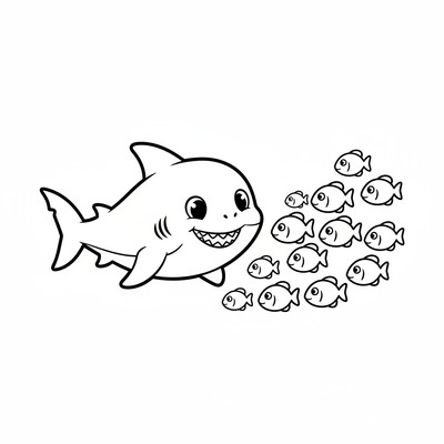 Baby Shark som jagar fiskstim