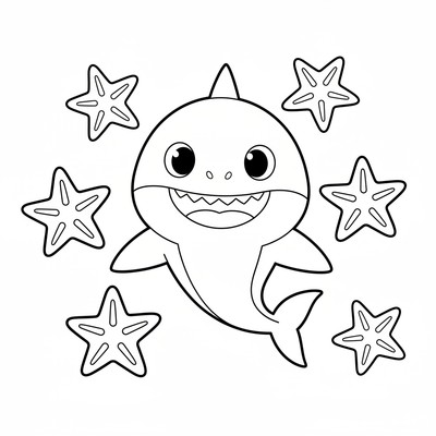 Baby Shark med sjöstjärnor