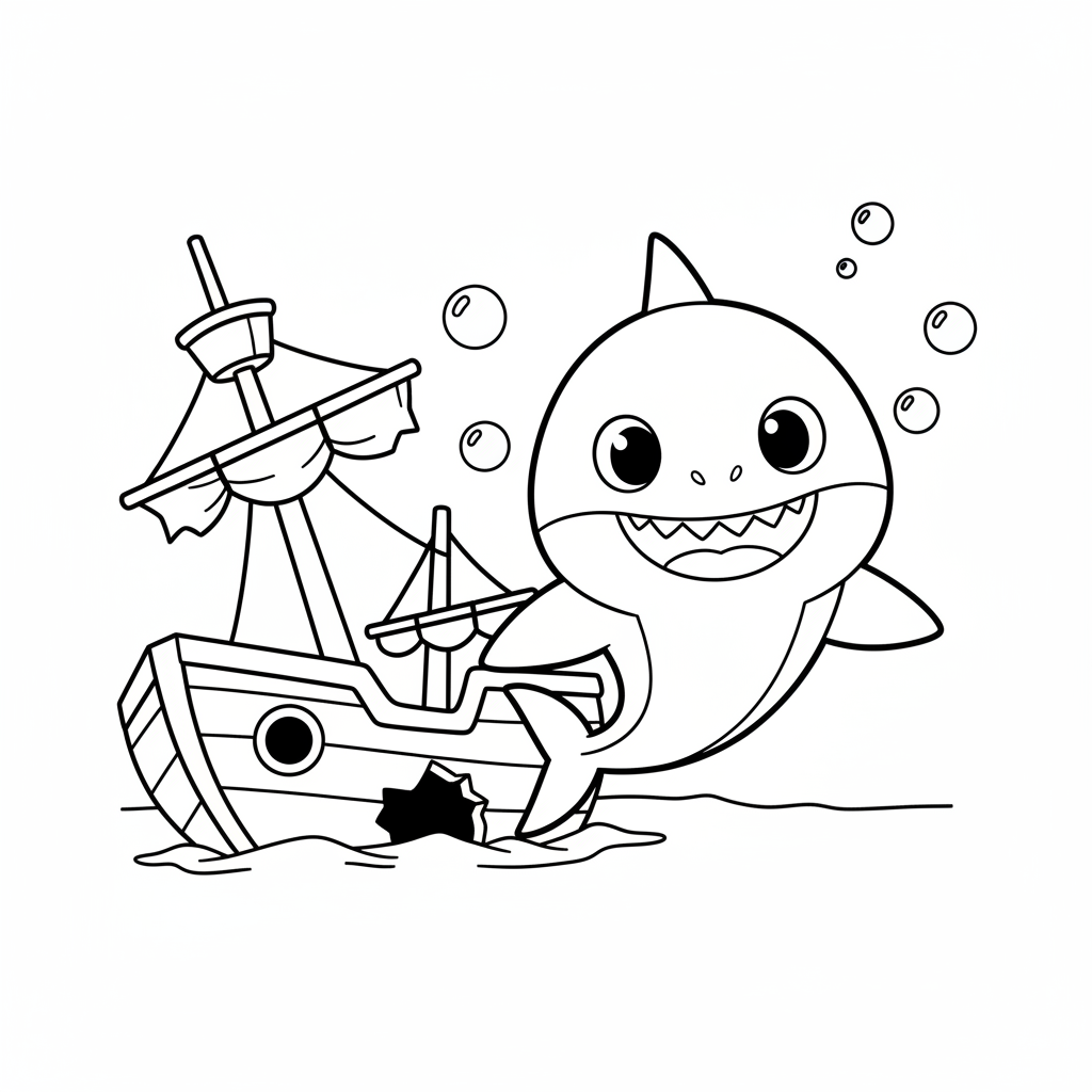 Baby Shark framför skeppsvrak