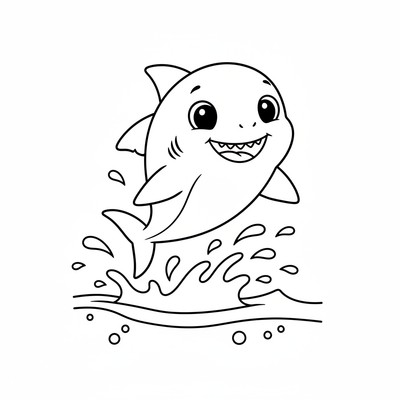 Baby Shark som hoppar ovanför vattenytan