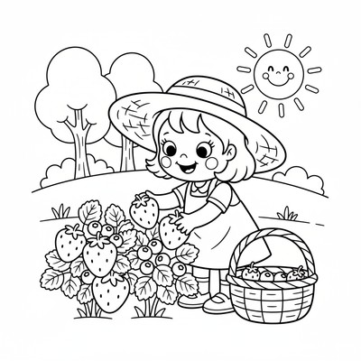 Jordgubbs-Lisa som plockar frukt