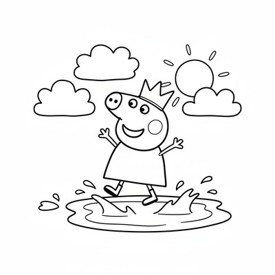 Peppa Pig som hoppar i vattenpöl