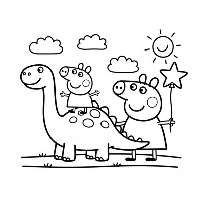 Peppa Pig med George och dinosaurie