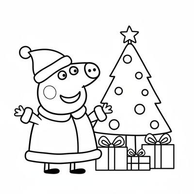 Peppa Pig i julkläder med gran