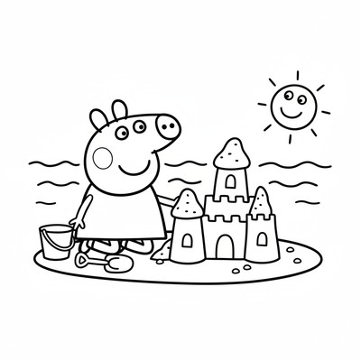 Peppa Pig som bygger sandslott