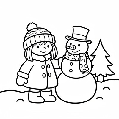 Jordgubbs-Lisa i vinterkläder med snögubbe