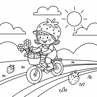 Jordgubbs-Lisa som cyklar på landsväg