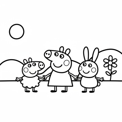 Peppa Pig med vännerna Suzy Sheep och Rebecca Rabbit