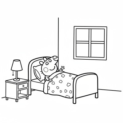 Peppa Pig i pyjamas i sängen