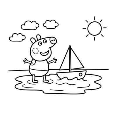 Peppa Pig som leker med båt i vatten