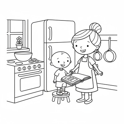 Caillou i köket med mamma