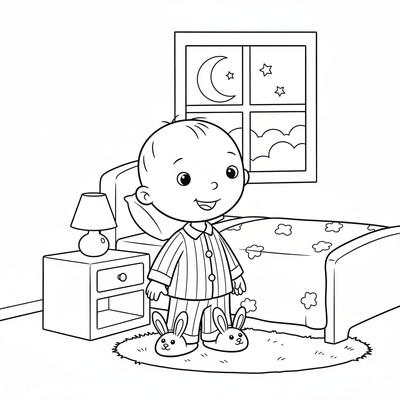 Caillou i pyjamas på kvällen