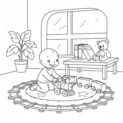 Caillou som leker med tåg
