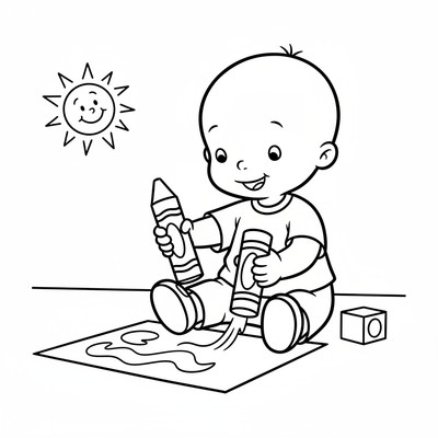 Caillou som målar med kritor