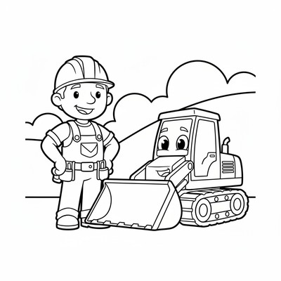 Byggare Bob bredvid Scoop grävmaskinen