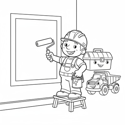 Byggare Bob som målar vägg