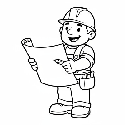 Byggare Bob med ritning i handen