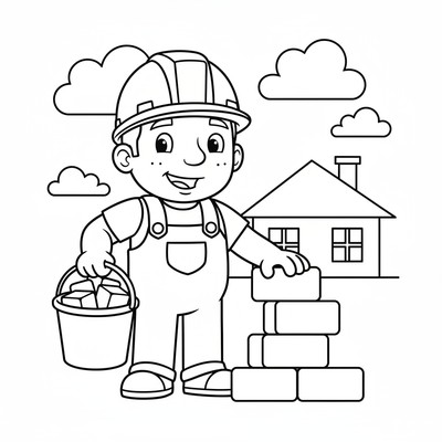 Byggare Bob med murarhink och tegelstenar