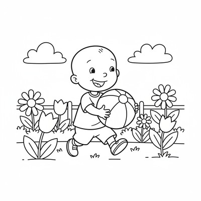 Caillou i trädgården med boll