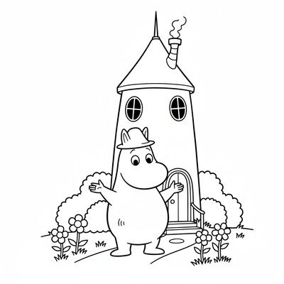 Mumin framför Muminhuset