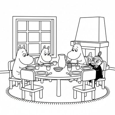 Muminfamiljen vid middagsbordet