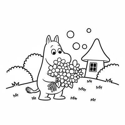 Mumin som plockar blommor