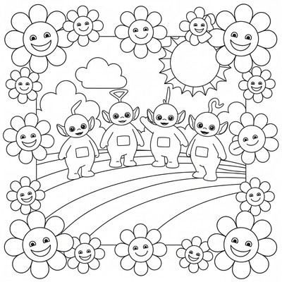 Teletubbies i sin gröna äng