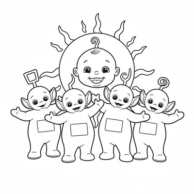 Teletubbies framför sol-bebisen