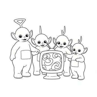Teletubbies som tittar på sin tv-mage