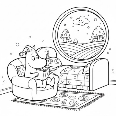 Mumin i sovrum med bok