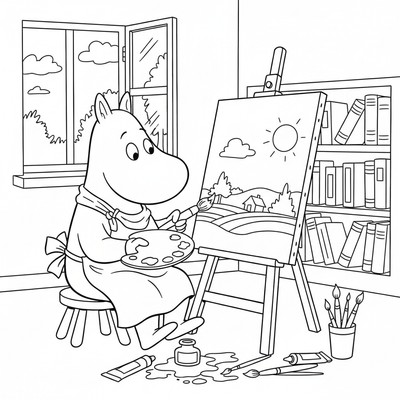 Mumin som målar tavla